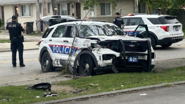 Two Mifflin Township police officers were shot; the responding Columbus police car crashed