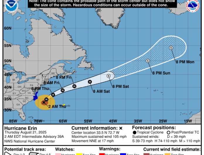 Erin passing offshore as Category 3 hurricane